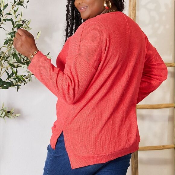 Basic Bae Round Neck Drop Shoulder Slit Sweatshirt sz L - Picture 7 of 9